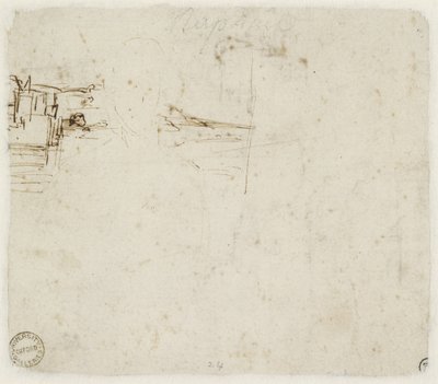 Verso: Boceto de paisaje con un breve estudio de la cabeza de la Virgen María girada a la izquierda, WA1846.152b de Raffaello Sanzio Raphael